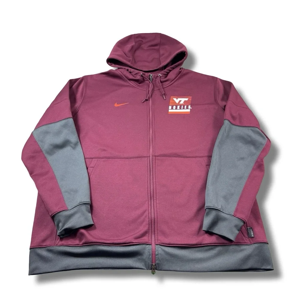Nike Dri-Fit Virginia Tech Hokies Maroon On-Field Full-Zip Hoodie Mens 2XL EUC